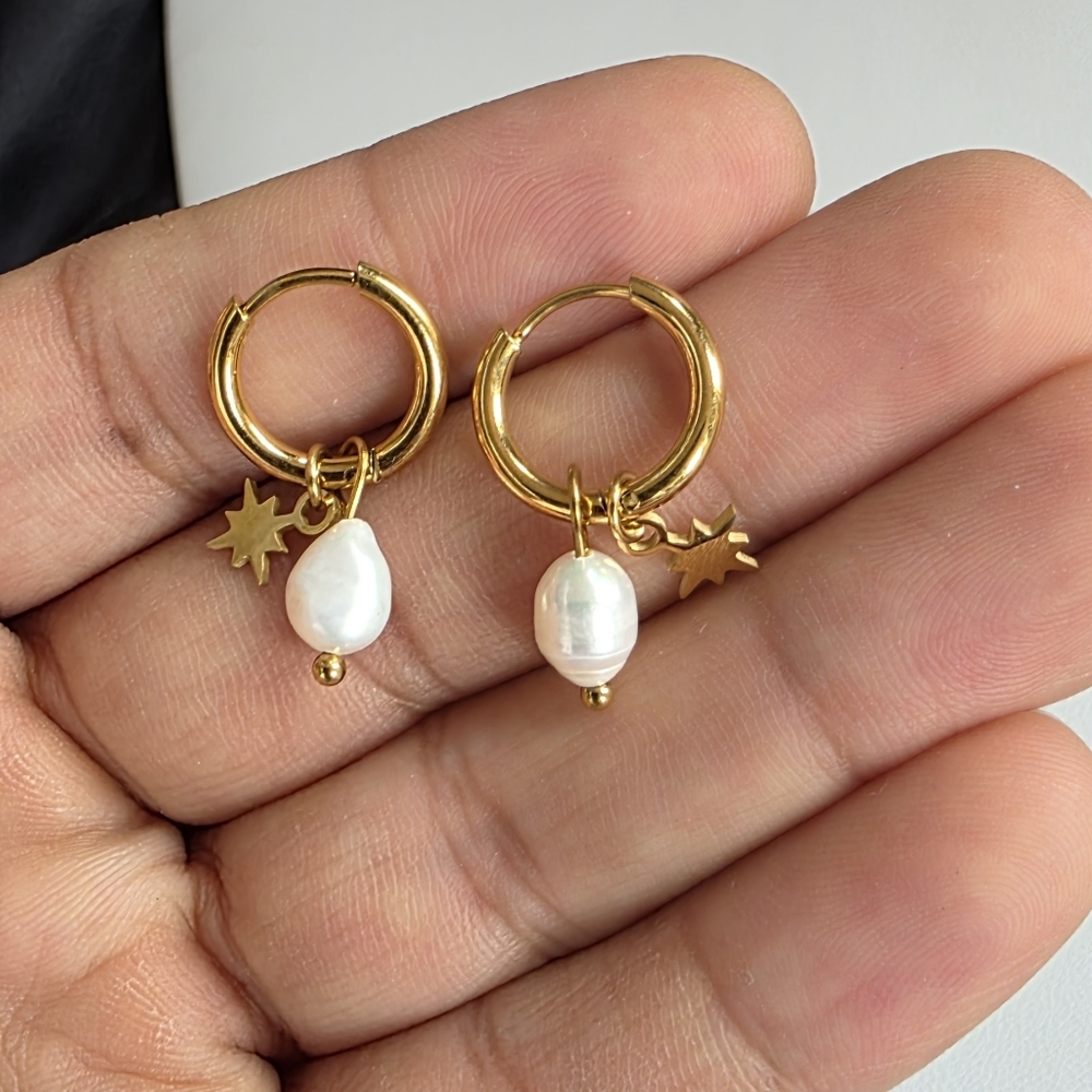 Gold Pearl Drop Earrings